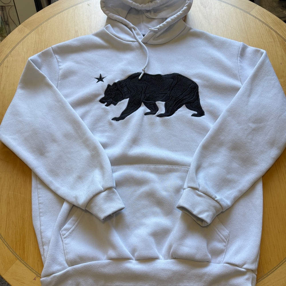 California Republic Bear Hoodie White with Black Embroidered Bear